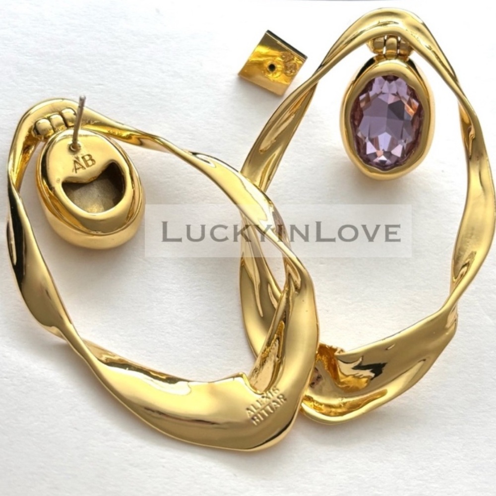 New ALEXIS BITTAR Crumpled Orbiting Swinging Door Knocker Gold Drop Earrings - Picture 5 of 11